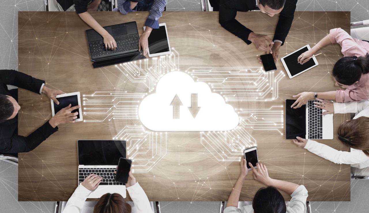 Cloud computing technology and online data storage for business network concept. Cloud computing technology and online data storage for business network concept.